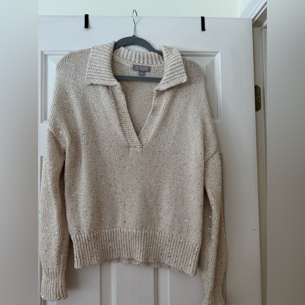 J. Crew Cream Embellished Sweater